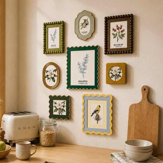 Eclectic Gallery Wall Frame Set – Colorful Mix Match Boho Plaid Stripe Decor-Photo paper size(4x4/4x6/5x7/8x10) Framzoo