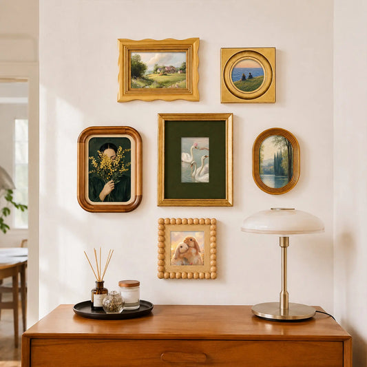 Warm Wood Tone Vintage Picture Frame Set of 6(4X4/4X6/5X7/8X10), Classic Gold Brown Gallery Wall Frames, French Country Wooden Frame Collage Framzoo