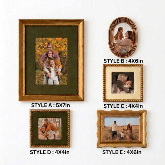 Vintage Golden Picture Frame Set, Autumn Gallery Wall Decor, Moss Green Mat Photo Frame, Antique Beaded & Oval Frame, Cottagecore Fall Gift Framzoo
