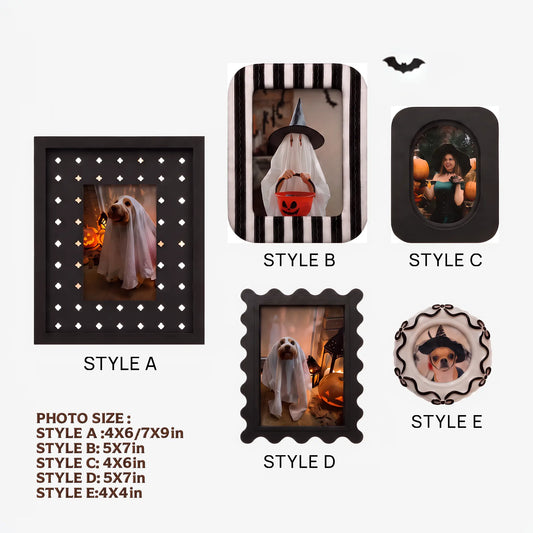 Halloween Picture Frame Set of 5 (4X4/4X6/5X7/7X9) , Vintage Spooky Gallery Wall Frames, Black Halloween Photo Frames Framzoo